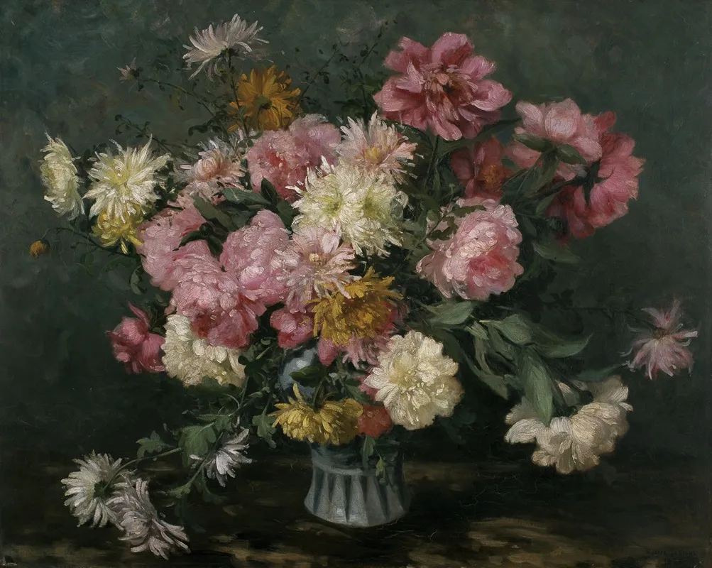 Chrysanthemums And Peonies Wall Art by Emma De Vigne - High-Resolution Digital Print