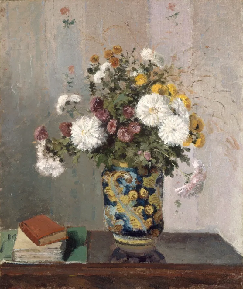 Chrysanthemums In A Chinese Vase Wall Art by Camille Pissarro - High-Resolution Digital Print