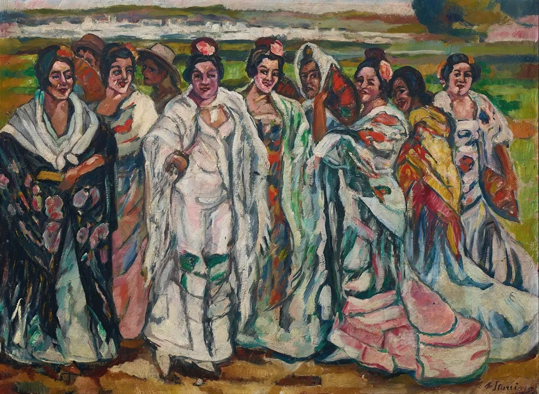 Chulas Women In The Countryside Wall Art by Francisco Iturrino - High-Resolution Digital Print