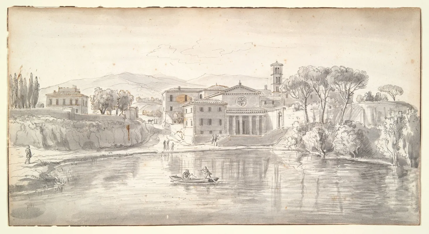 Church And Houses Along A River