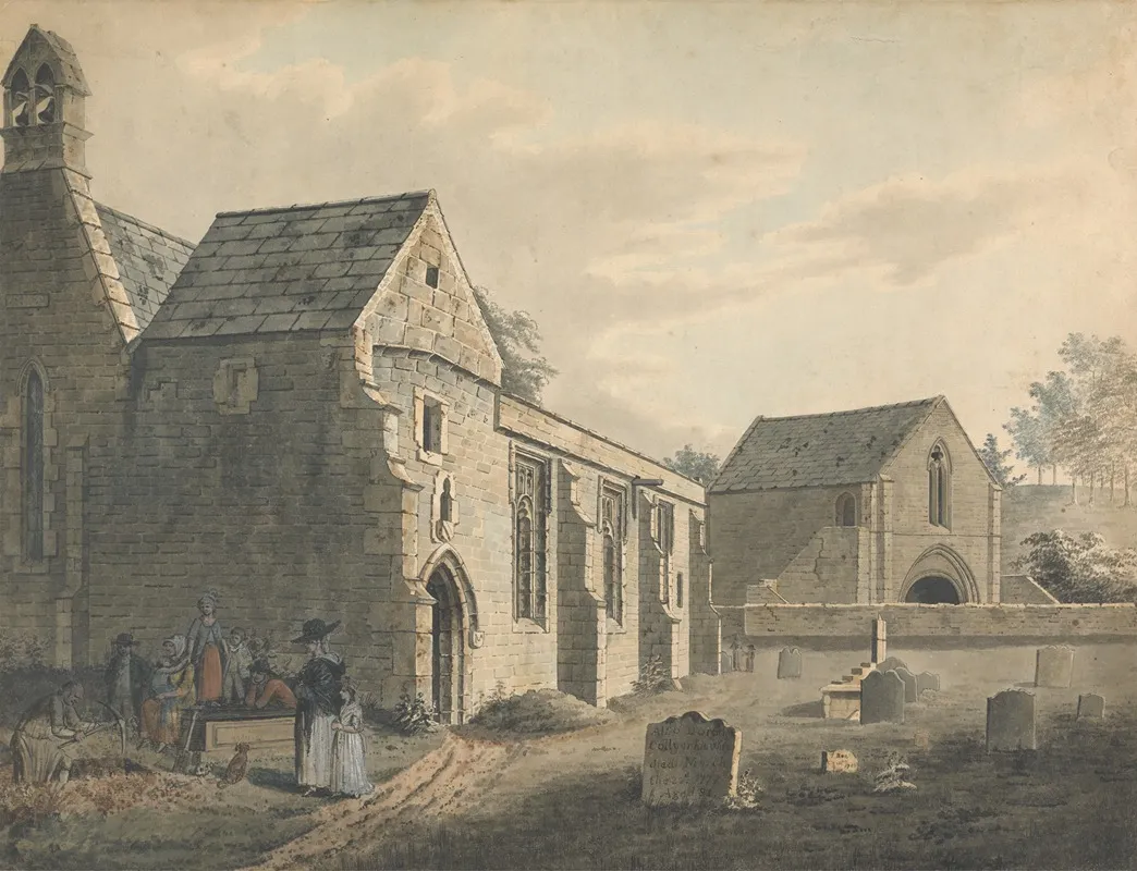 Church Churchyard And Figures The Graveyard Wall Art by John Roe of Warwick - High-Resolution Digital Print