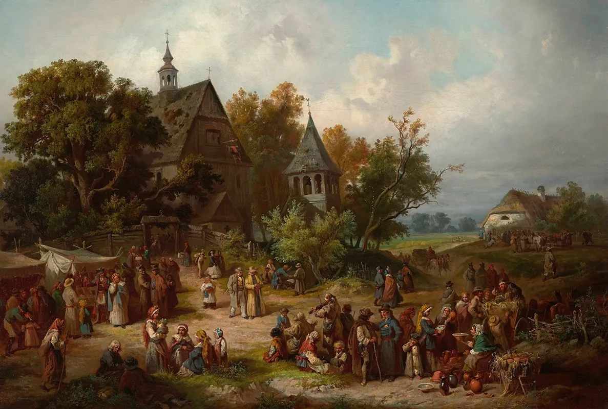 Church Fair In The Countryside Wall Art by Franciszek Kostrzewski - High-Resolution Digital Print