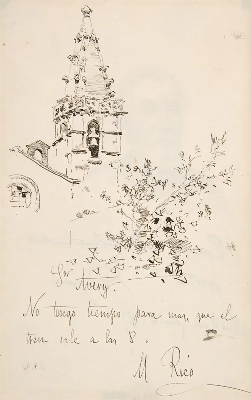 Church Tower With Inscription In Spanish To Avery