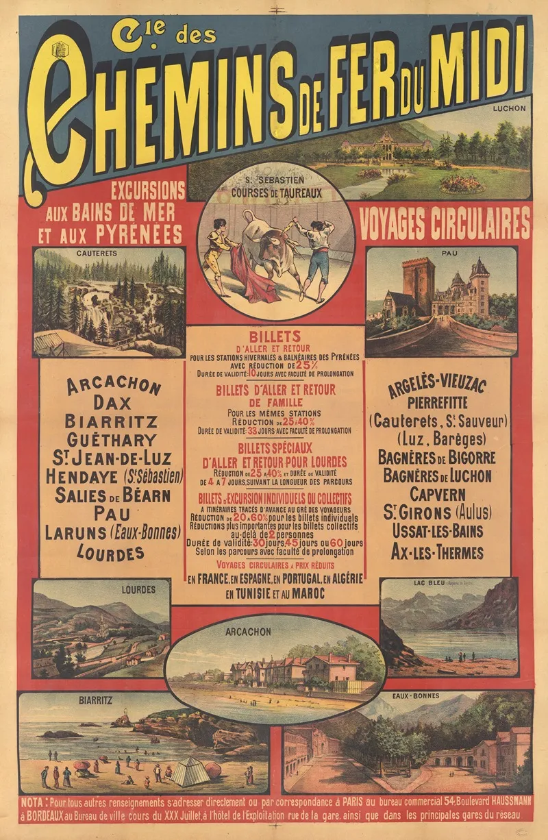Cie Des Chemins De Fer Du Midi Excursions Aux Bains De Mer Et Aux Pyrenees