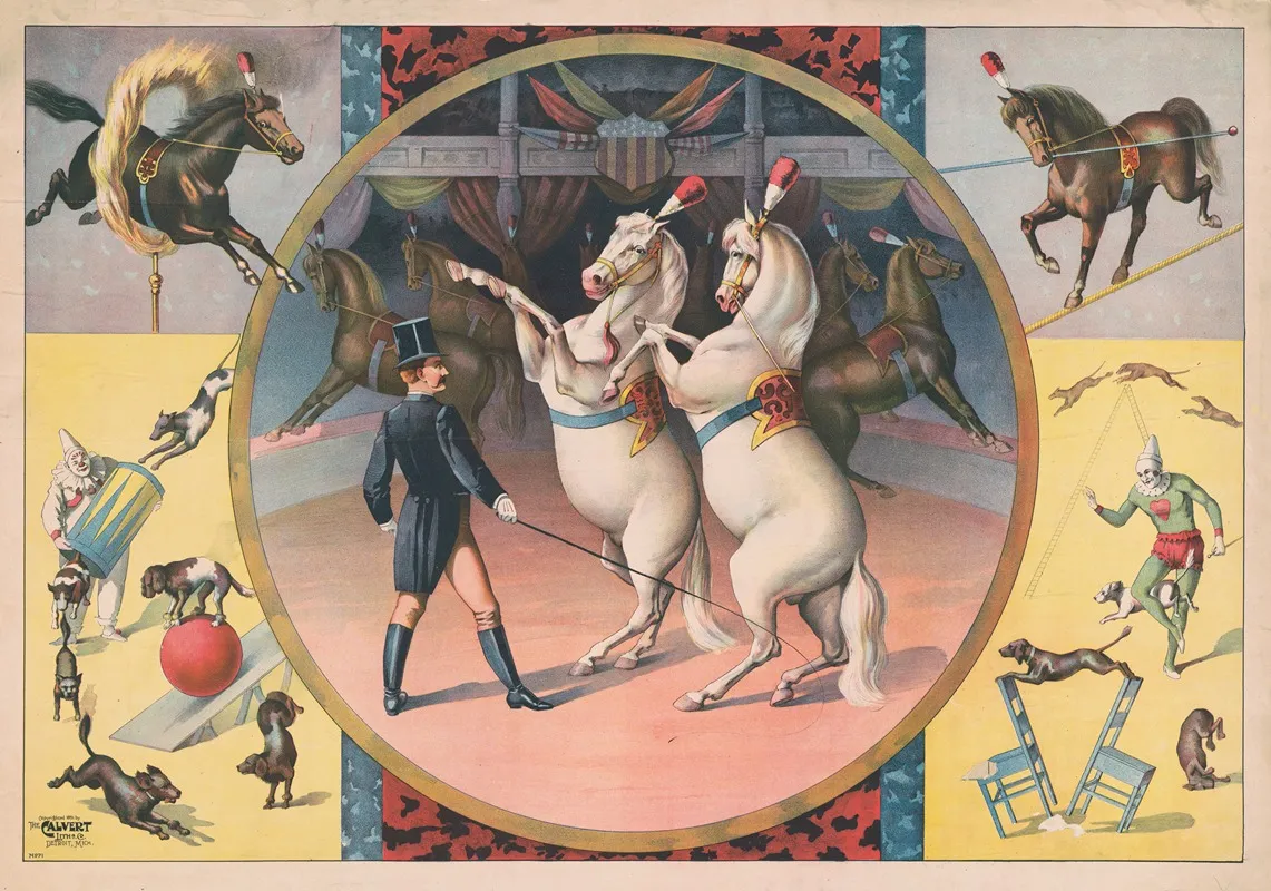 Circus Horses And Trainer Wall Art by Calvert Litho. Co - High-Resolution Digital Print