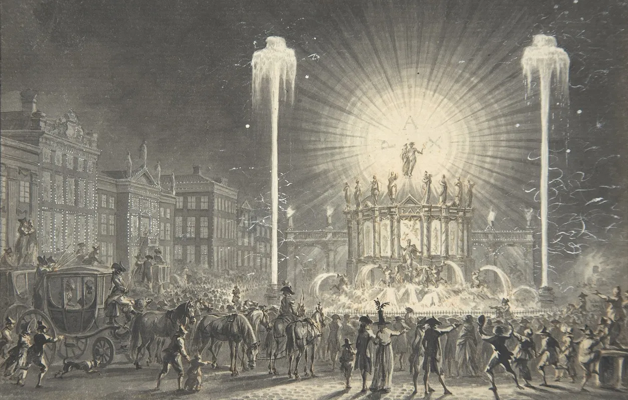 City Square With Fireworks