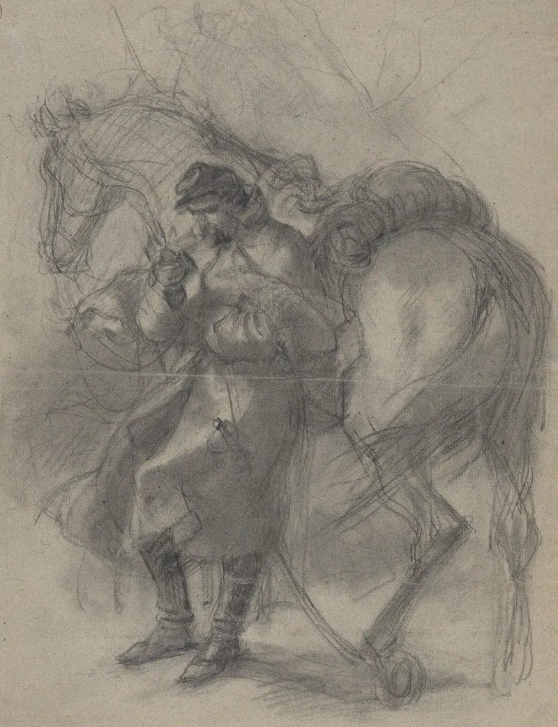 Civil War Soldier Leaning Against Horse