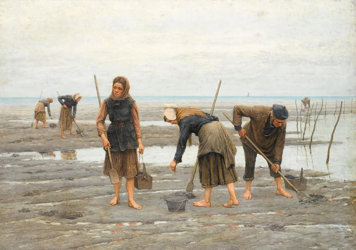 Clam Gatherers Wall Art by Jules Denneulin - High-Resolution Digital Print
