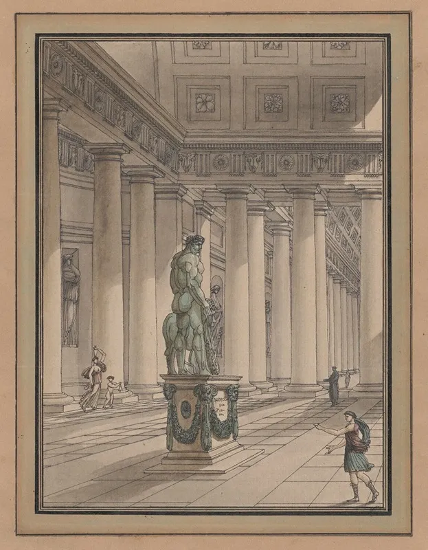 Classical Interior With A Statue Of Hercules Wall Art by Jean-Arnaud Raymond - High-Resolution Digital Print
