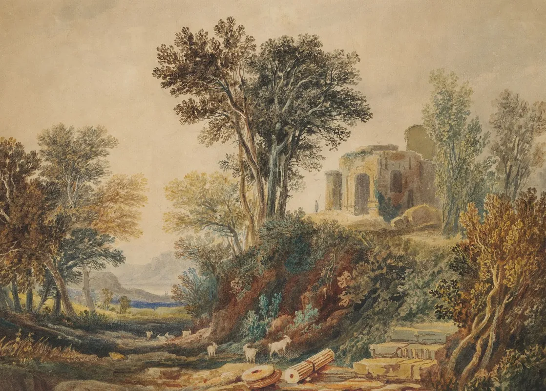Classical Landscape With Ruins Wall Art by Samuel Rostill Lines - High-Resolution Digital Print