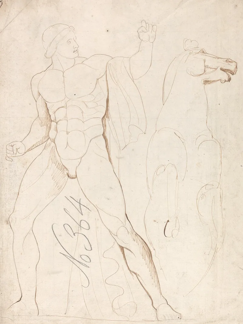Classical Male Nude With A Rearing Horse Wall Art by George Romney - High-Resolution Digital Print