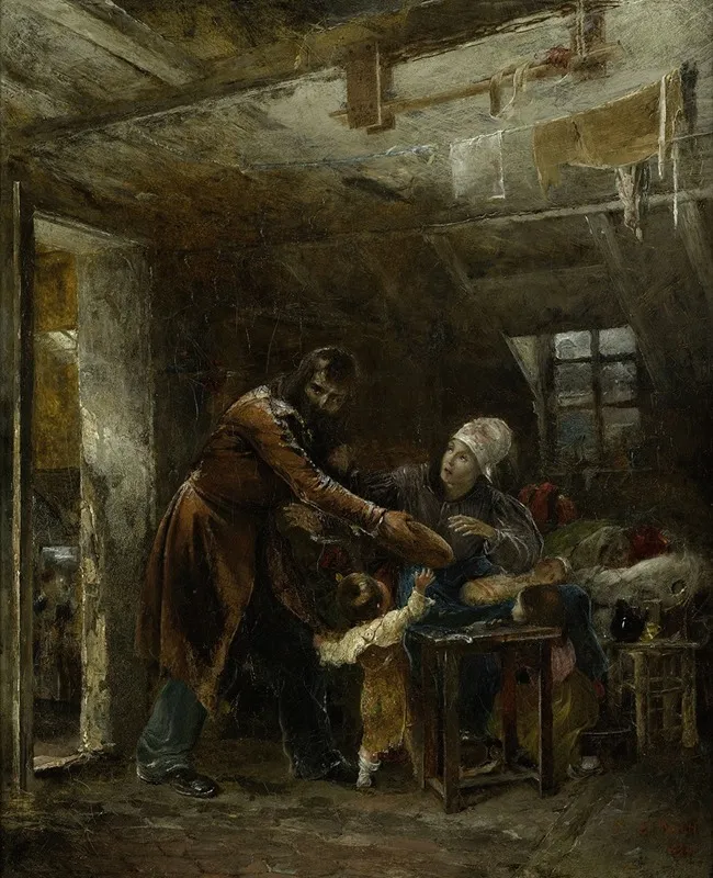 Claude Gueux Rapportant A Sa Famille Le Pain Vole Wall Art by Louis-Edouard Rioult - High-Resolution Digital Print