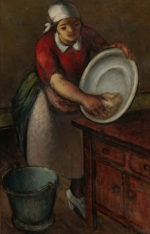 Cleaning A Bowl Wall Art by Simkha Simkovitch - High-Resolution Digital Print