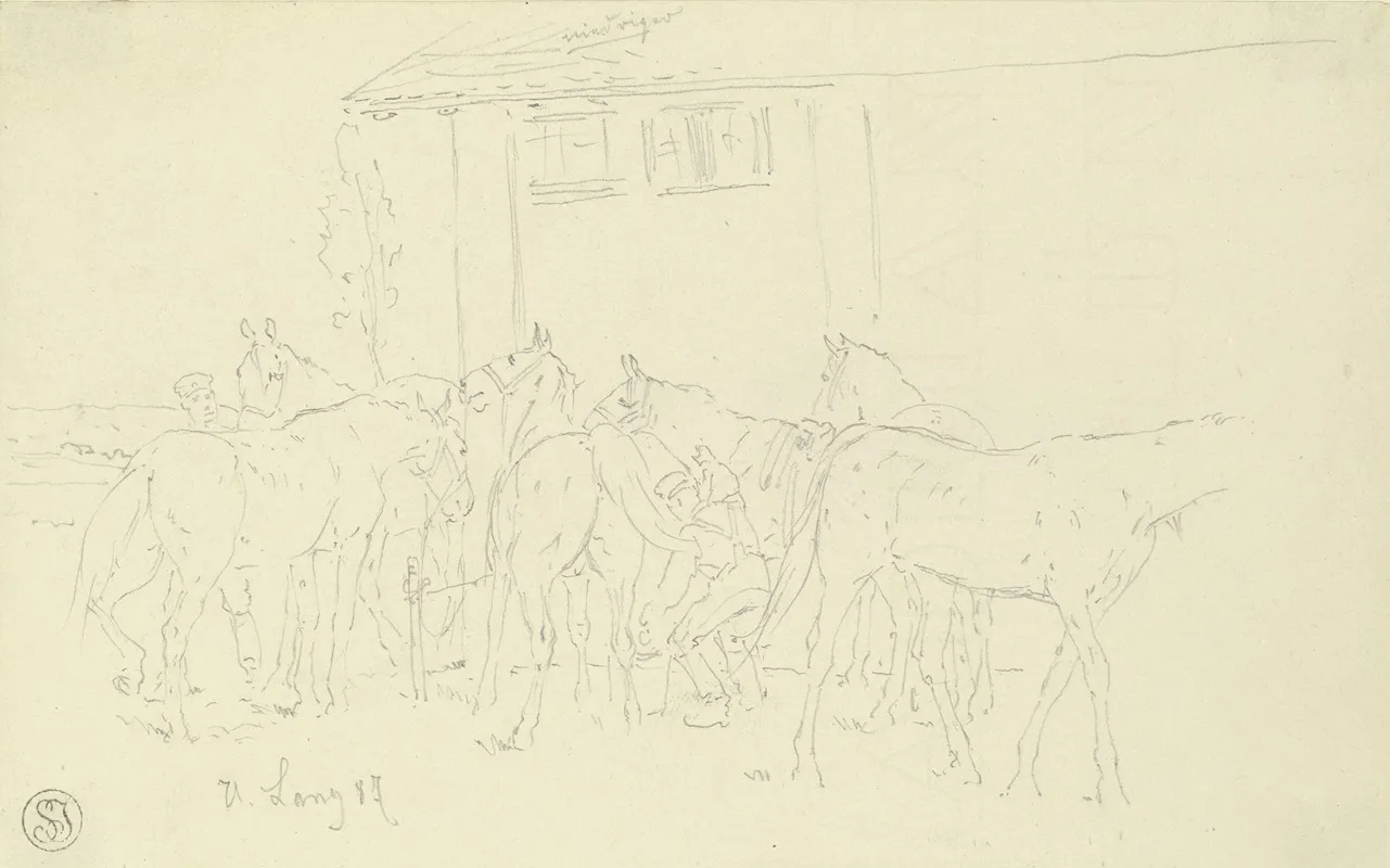 Cleaning The Horses In The Camp