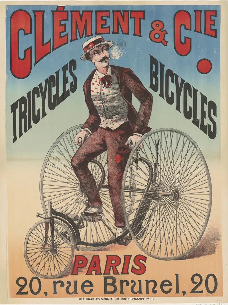 Clement Cie Tricycles Bicycles Paris 20 Rue Brunel 20 Wall Art by Imp. Charles Verneau - High-Resolution Digital Print