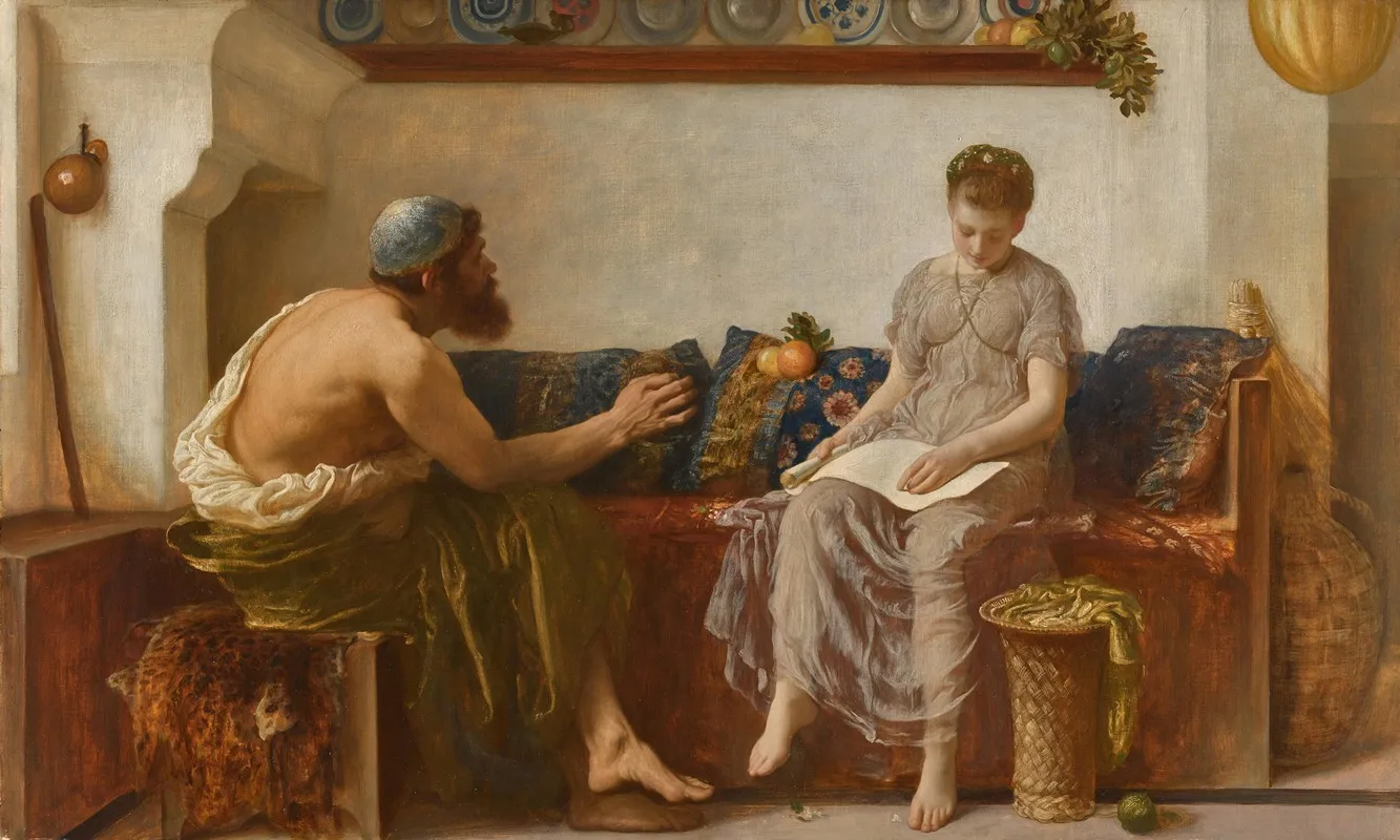 Cleoboulos Instructing His Daughter Cleobouline Wall Art by Frederic Leighton - High-Resolution Digital Print