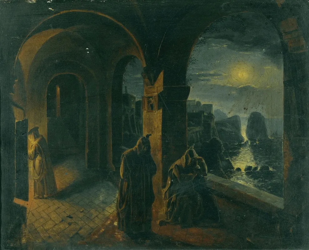 Cloister In The Moonlight Wall Art by Peter Fendi - High-Resolution Digital Print