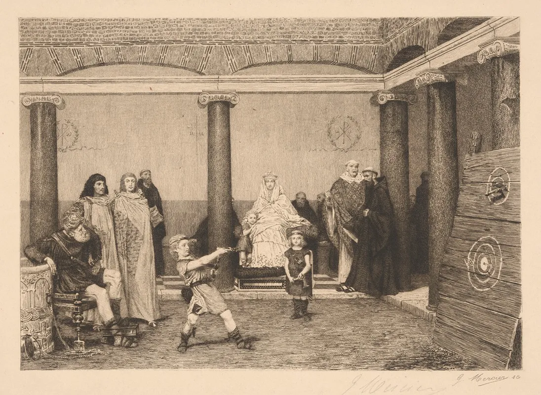 Clotilda Wife Of Clovis Instructing Her Children Wall Art by Gustave Mercier - High-Resolution Digital Print