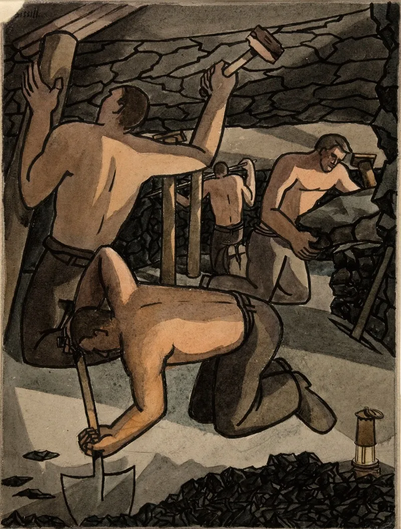 Coal Miners At Work Cutting Coal And Propping 2 Wall Art by George Bissill - High-Resolution Digital Print