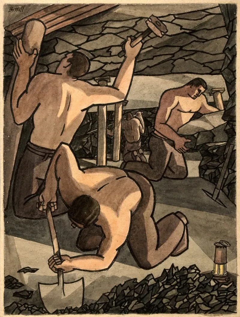 Coal Miners At Work Cutting Coal And Propping Wall Art by George Bissill - High-Resolution Digital Print