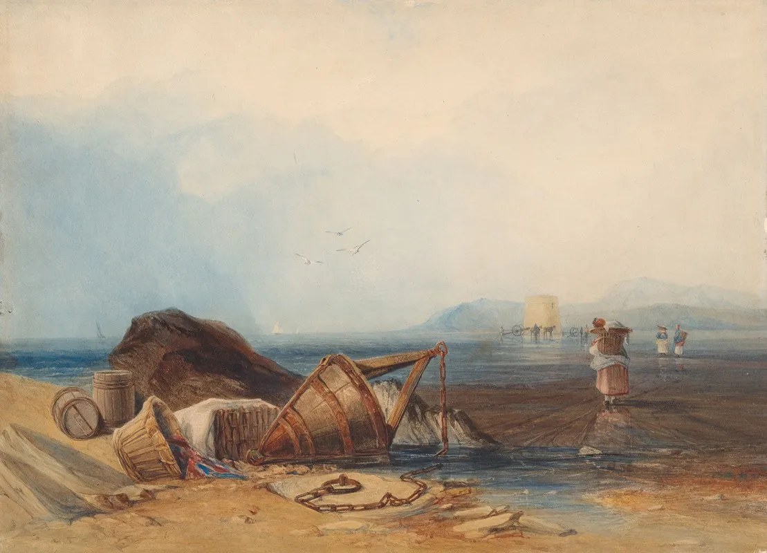 Coast Scene At Low Tide With Fishers