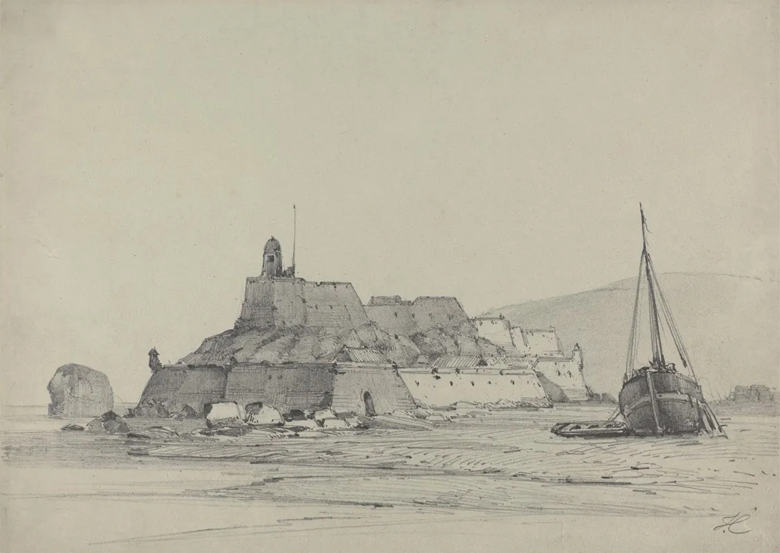 Coast Scene With Castle And Beached Fishing Vessel Wall Art by John Callow - High-Resolution Digital Print
