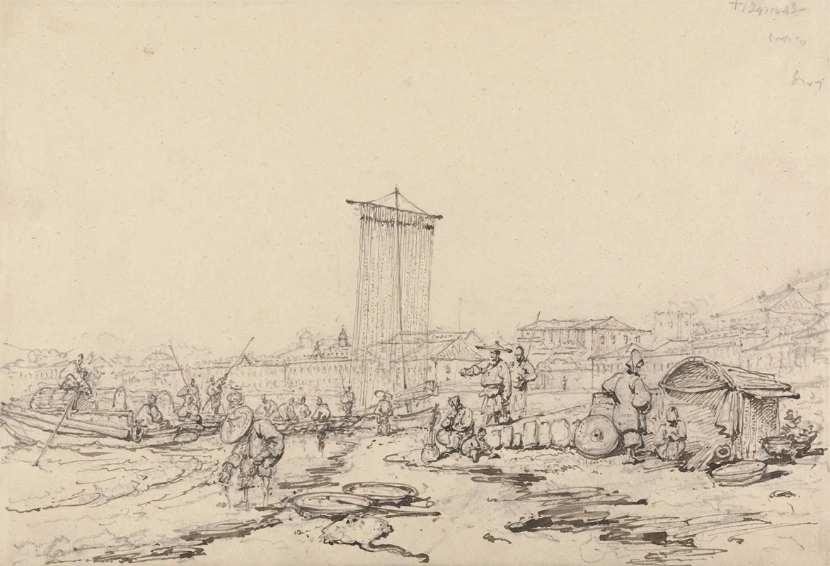 Coast Scene With Fishermen And Buildings Macao