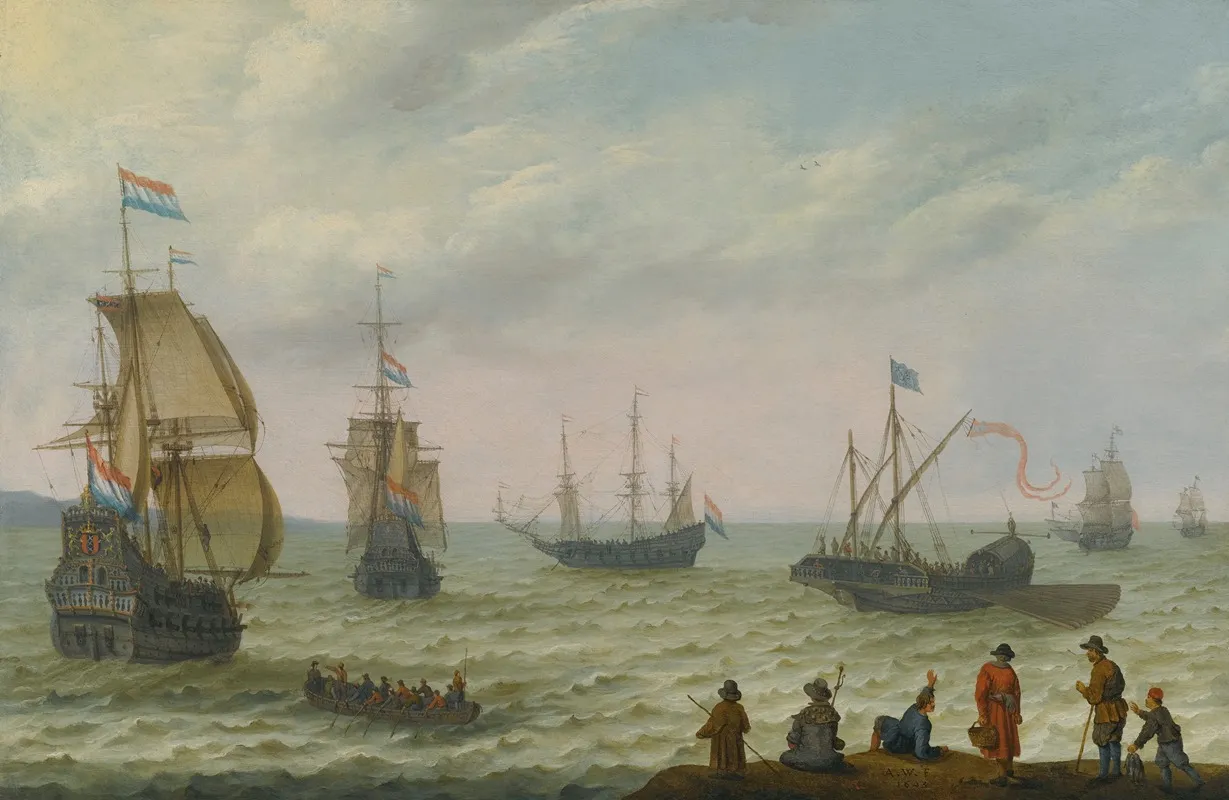 Coastal Landscape With Dutch Shipping In Choppy Seas Wall Art by Abraham Willaerts - High-Resolution Digital Print