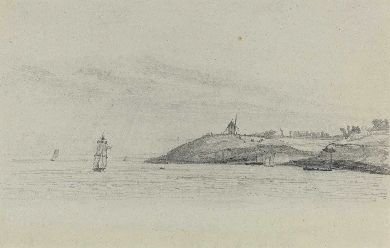 Coastal Landscape With Shipping Windmill In Distance Wall Art by Eugène Boudin - High-Resolution Digital Print