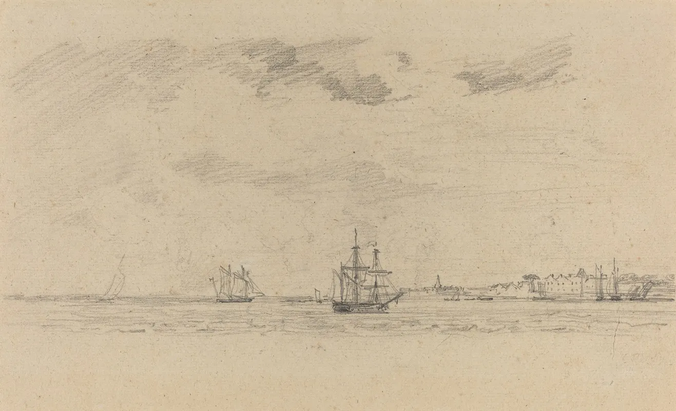Coastal Landscape With Shipping Wall Art by Eugène Boudin - High-Resolution Digital Print