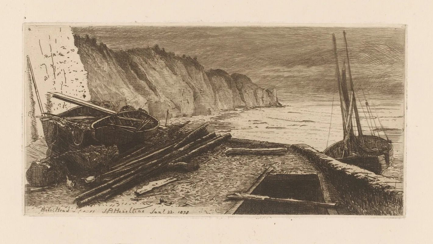 Coastal Landscape With Ships Wall Art by John Postle Heseltine - High-Resolution Digital Print