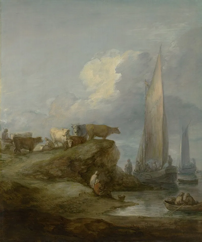 Coastal Scene With Shipping And Cattle Wall Art by Thomas Gainsborough - High-Resolution Digital Print