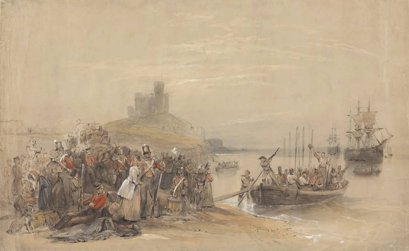 Coastal Scene With Troops Embarking Wall Art by George Bryant Campion - High-Resolution Digital Print