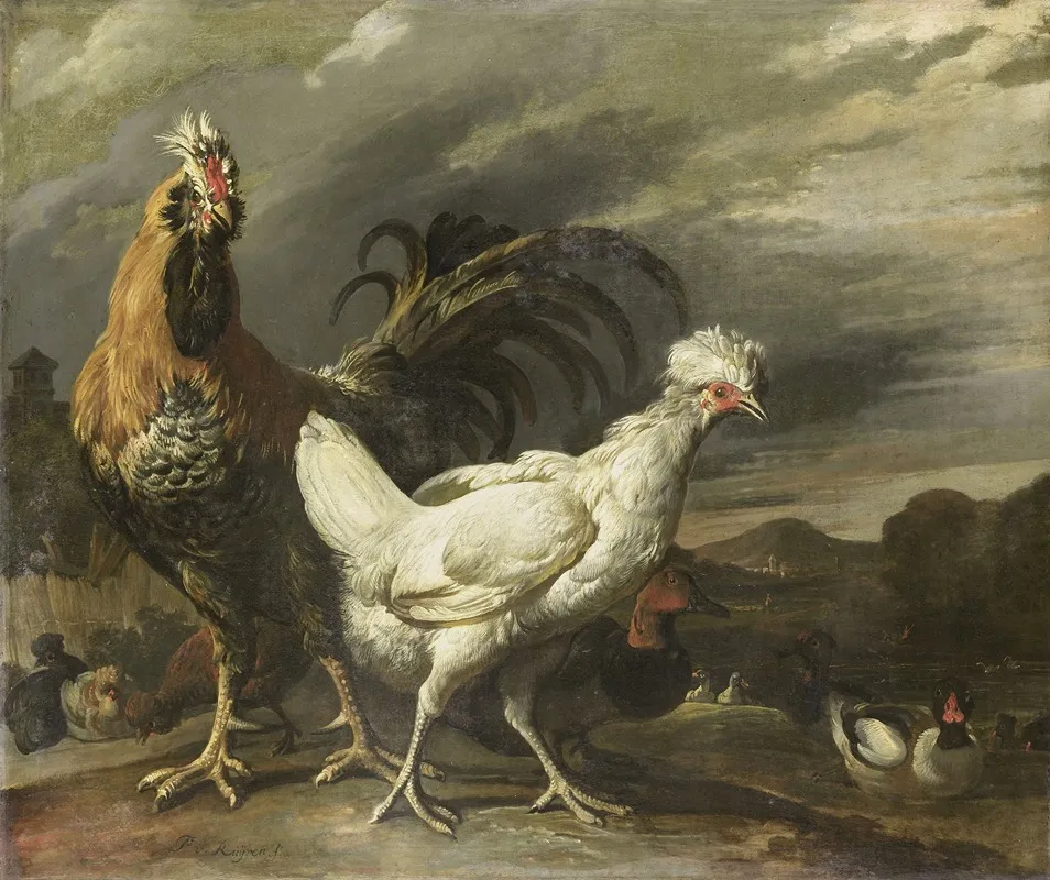 Cock A Hen And Other Poultry Wall Art by Pieter Jansz. van Ruyven - High-Resolution Digital Print