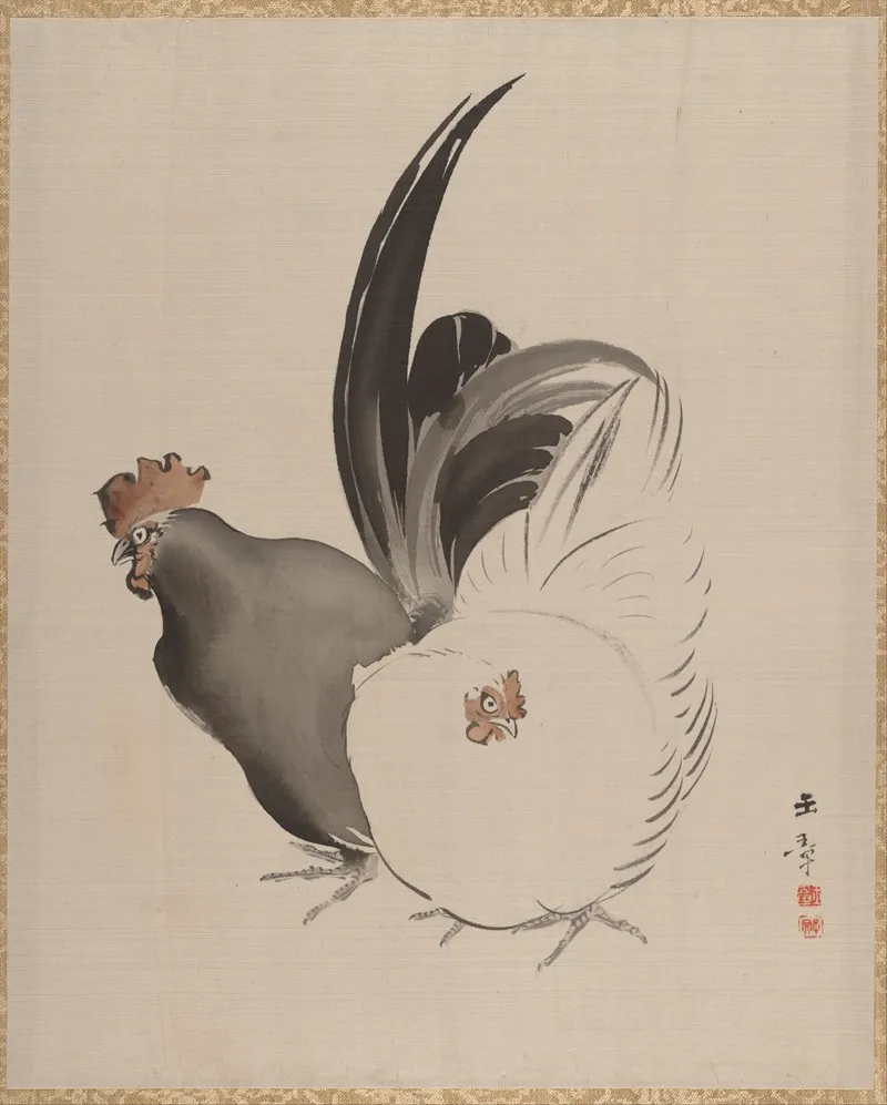 Cock And Hen Wall Art by Kawabata Gyokushō - High-Resolution Digital Print