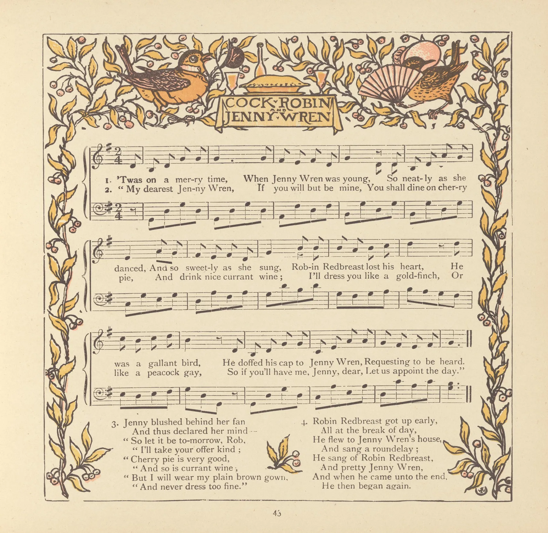 Cock Robin Jenny Wren Wall Art by Walter Crane - High-Resolution Digital Print