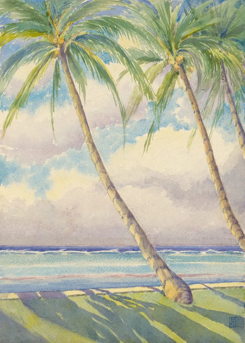 Coconut Palms Honolulu Wall Art by John Ireland Howe Downes - High-Resolution Digital Print
