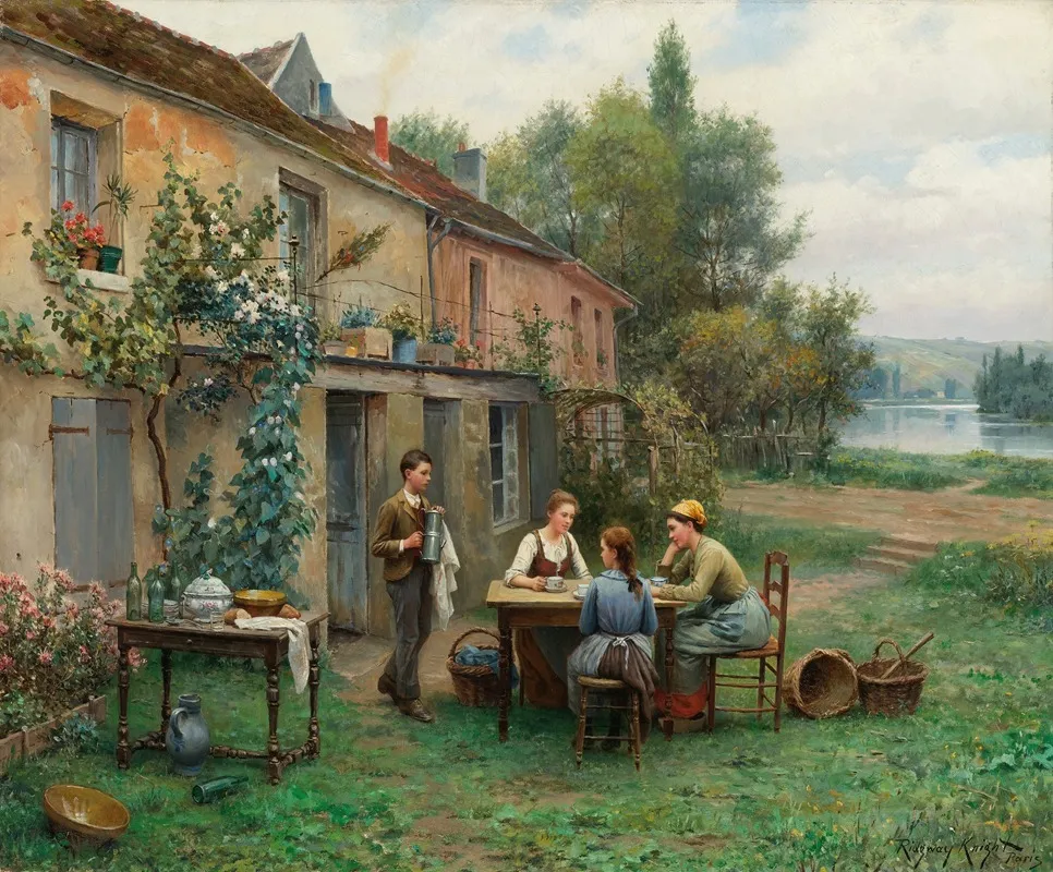 Coffee In The Garden Wall Art by Daniel Ridgway Knight - High-Resolution Digital Print