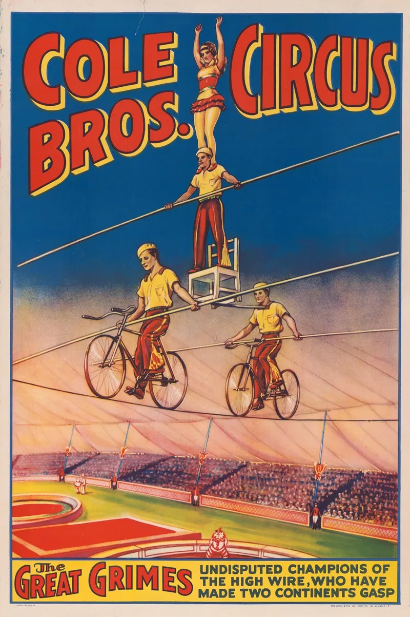 Cole Bros Circus The Great Grimes Undisputed Champions Of The High Wire Wall Art by Erie Litho Co. - High-Resolution Digital Print