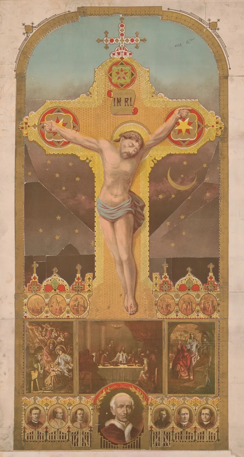 Collage Of Crucifix Biblical Events And Portraits Of Religious Leaders