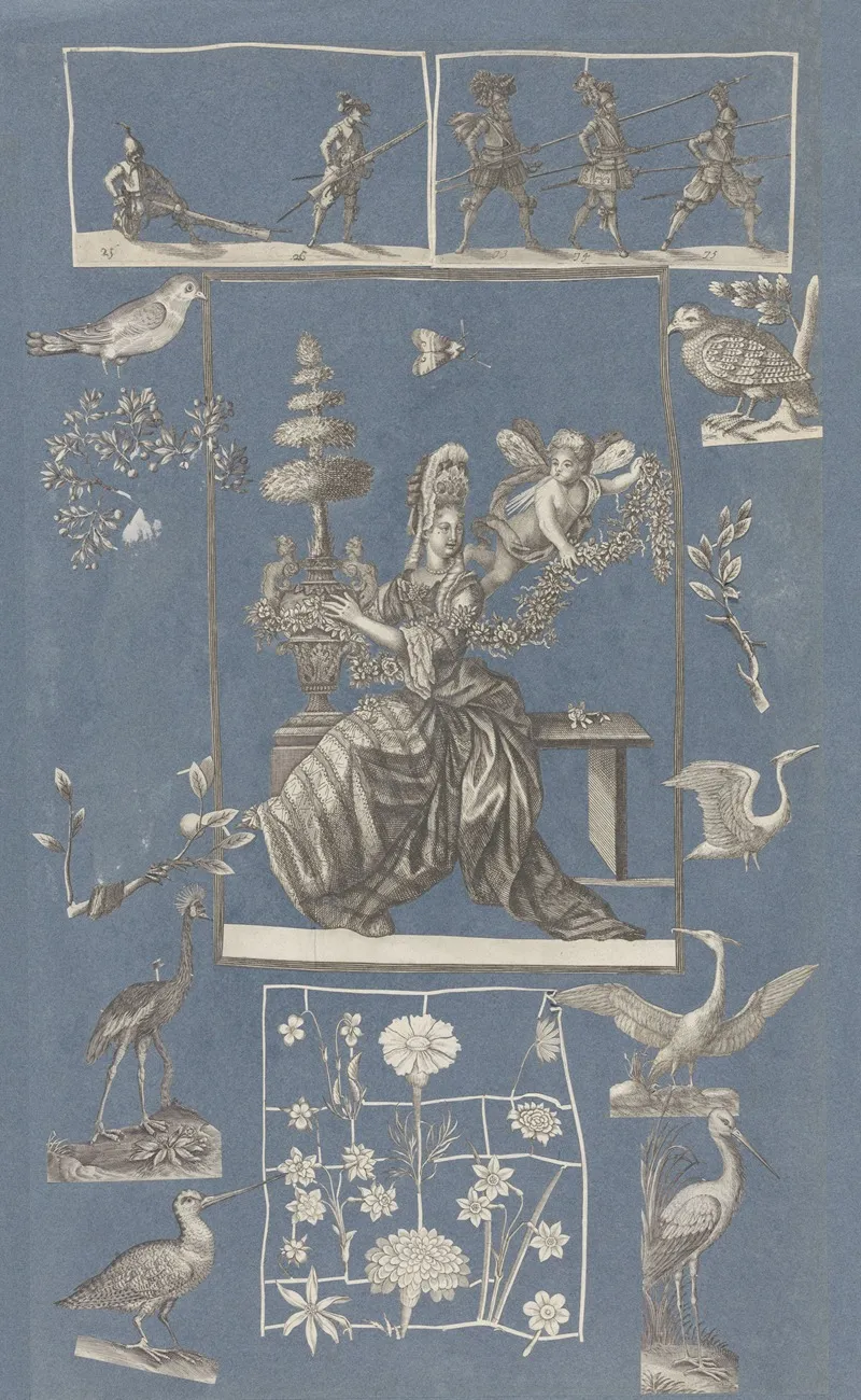Collage Of Cut Out Prints Pasted On Blue Paper Pl 17