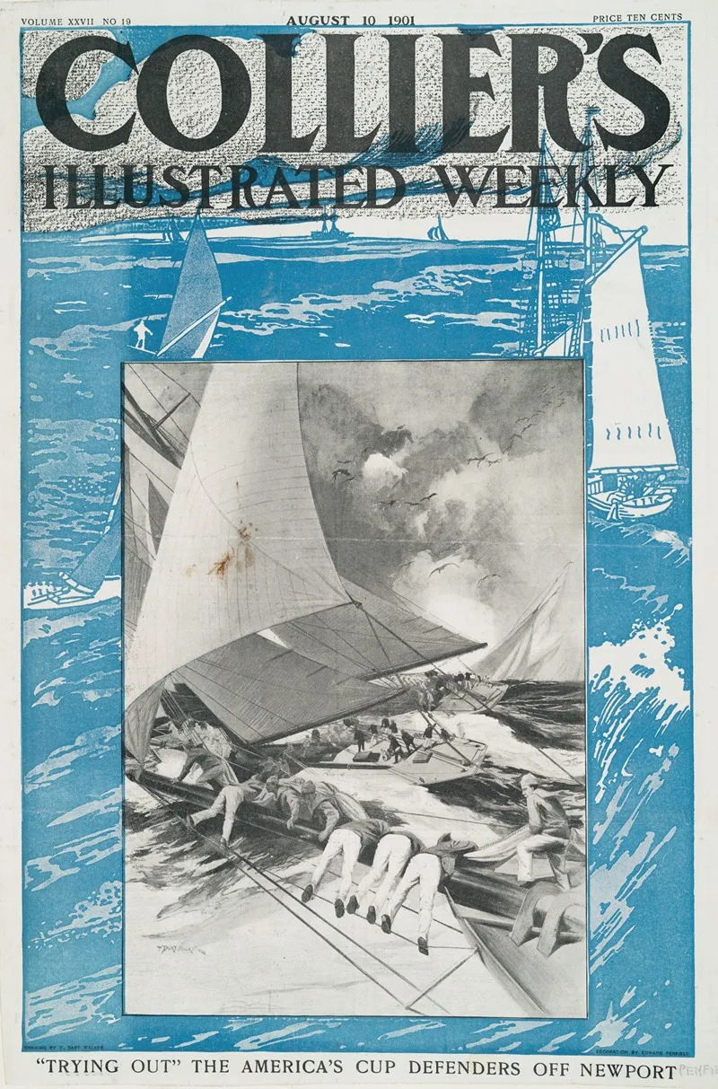 Colliers Illustrated Weekly Trying Out The Americas Cup Defenders Off Newport Wall Art by Edward Penfield - High-Resolution Digital Print