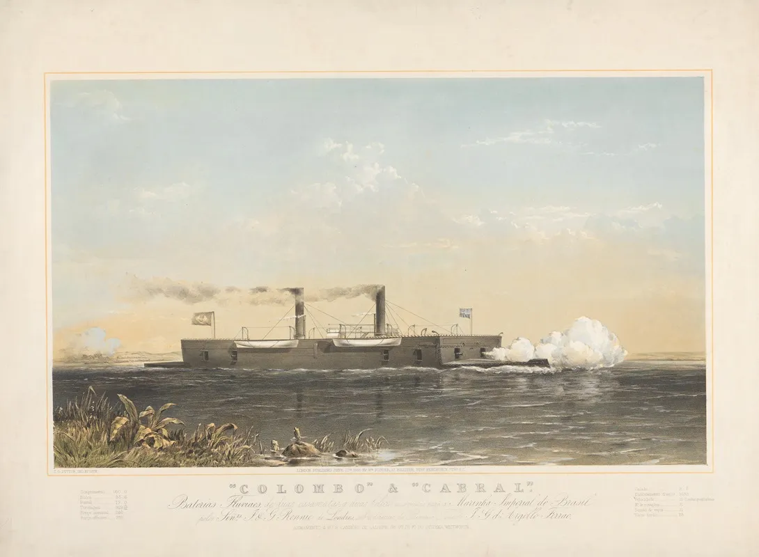 Colombo And Cabral Floating Batteries Built For The Imperial Brazilian Navy Wall Art by Thomas Goldsworth Dutton - High-Resolution Digital Print