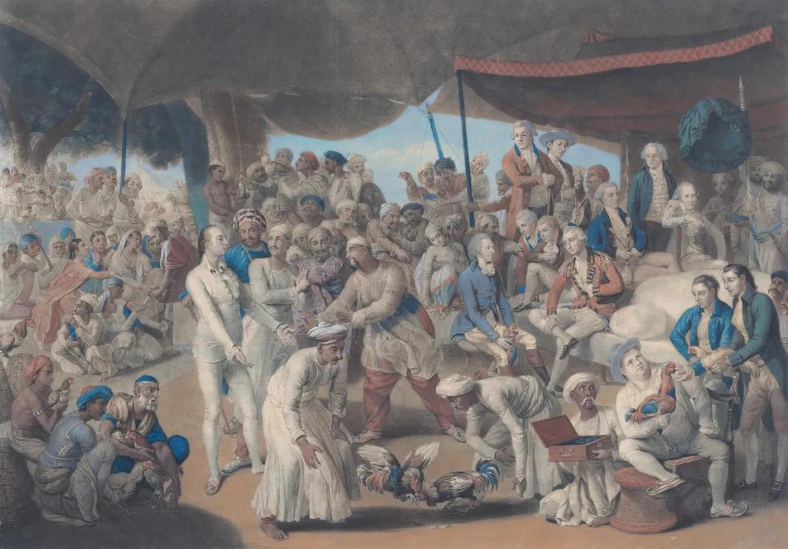 Colonel Mordaunts Cock Match At Lucknow Wall Art by Johan Joseph Zoffany - High-Resolution Digital Print