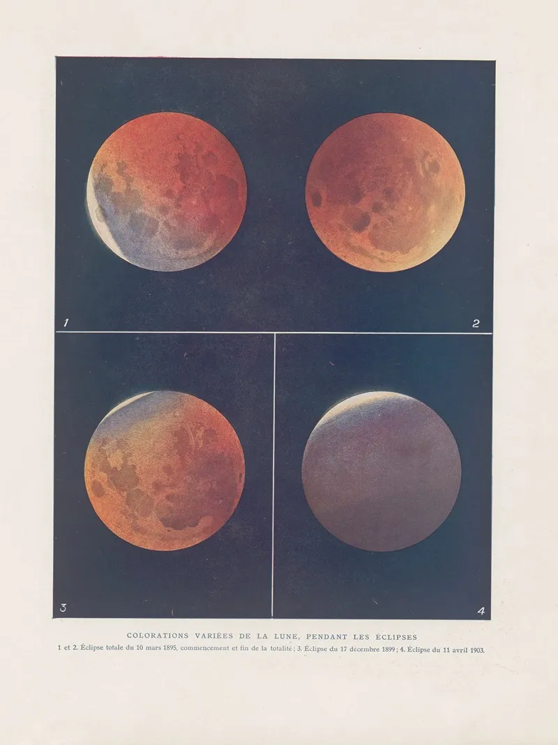 Colorations variees de la lune pendant les eclipses Wall Art by Lucien Rudaux - High-Resolution Digital Print