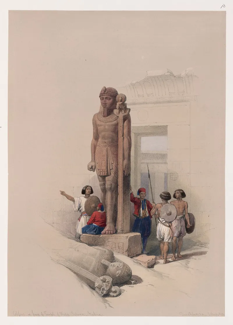 Colossus In Front Of Temple Of Wady Saboua Wadi Al Sabua Nubia Wall Art by David Roberts - High-Resolution Digital Print