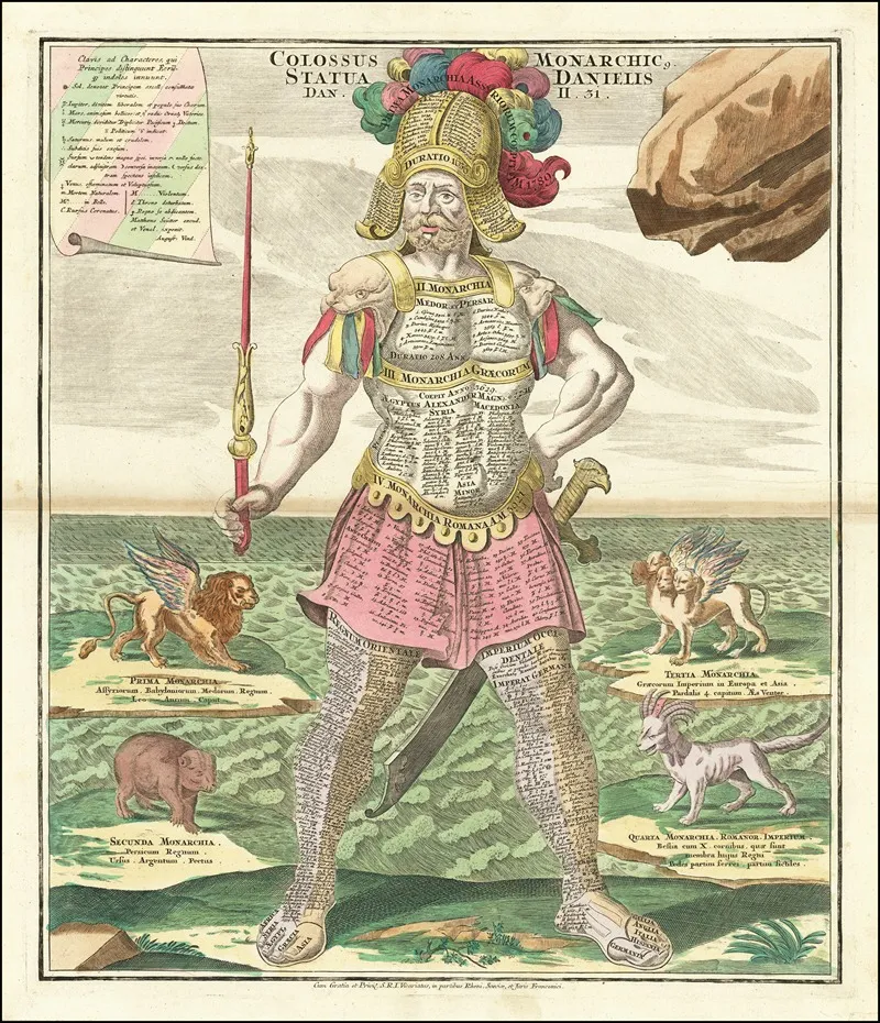 Colossus With Sword And Scepter Representing Daniels Interpretation Of King Nebuchadnezzars Dream Wall Art by Matthäus Seutter - High-Resolution Digital Print