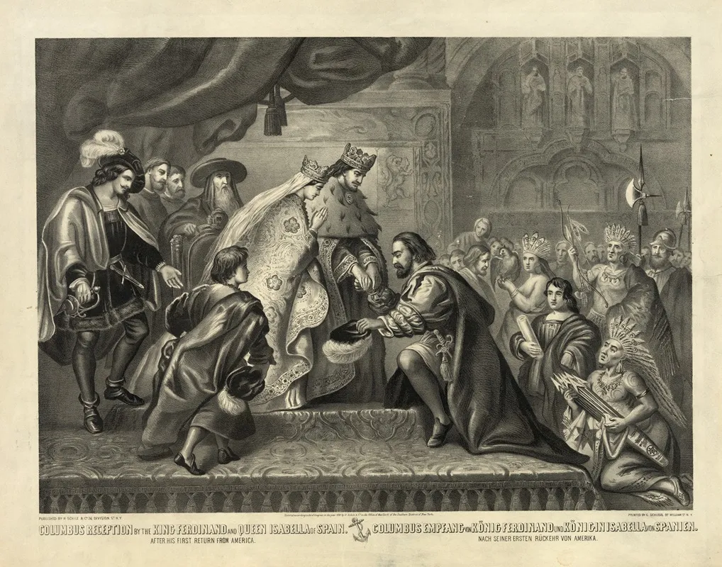 Columbus Reception By The King Ferdinand And Queen Isabella Of Spain After His First Return From America Wall Art by Henry Jerome Schile - High-Resolution Digital Print