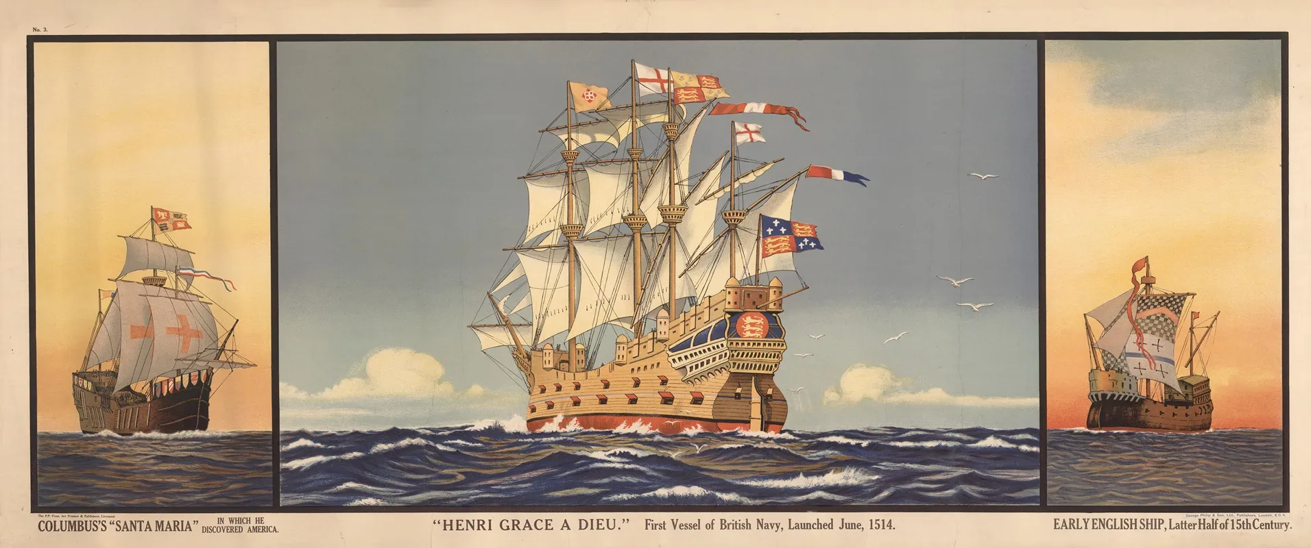 Columbus Santa Maria In Which He Discovered America Henri Grace A Dieu First Vessel Of British Navy Launched June 1514 Wall Art by H. G. Swanwick - High-Resolution Digital Print
