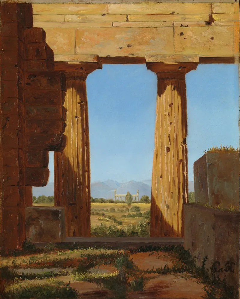 Columns Of The Temple Of Neptune At Paestum Wall Art by Constantin Hansen - High-Resolution Digital Print